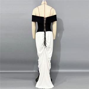 Abito da Donna Sexy con Spalle Scoperte e Patchwork, Vestito Elegante con Coulisse per Feste Serali - Product Image 4