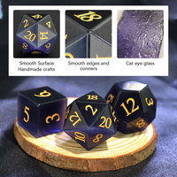 Jeu de dés polyèdres 7 pièces en pierre précieuse œil de chat violet naturel pour le jeu de table Dungeons & Dragons