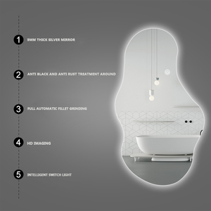 Miroir LED pleine longueur ondulé irrégulier sans cadre rétroéclairé avec interrupteur tactile sur pied pour chambre à coucher, salon, moderne, vente en gros - Product Image 5