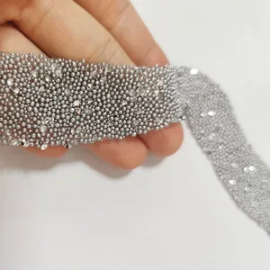 Free sample grey stones laser cut shape rhinestone trim chain for sweater hoodies