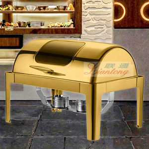 家庭用ステンレス鋼ビュッフェキッチン機器ゴールデンチャフィングディッシュ食品暖かいモダンな電気デザインホテル - Product Image 1