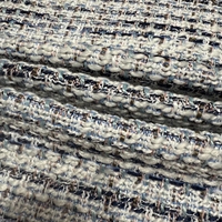 Tela Tweed Azul y Blanca Ecológica de 413 g/m², 100% Poliéster, con Hilo Metálico Dorado para Abrigos de Invierno de Lujo, SDD-10328