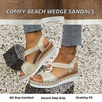Sandales compensées à bout ouvert confortables pour femmes, bande élastique de plage printemps-été, antidérapantes, plateforme extérieure, chaussures en PU
