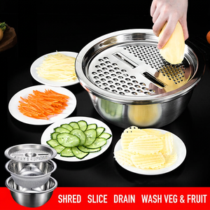 3-in-1 Stainless Steel Grater Bowl Set, 24/26/28/30cm Multifunctional Colander with Shredder Slicer for Commercial Kitchen Home - Product Image 3