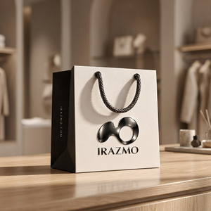 IRAZMO Luxury Eco-Friendly Reusable Waterproof Durable Square Bottom Paper Bag <b>6x6</b> Inch Ivory Board Cotton Rope Handles Embossed - Product Image 3
