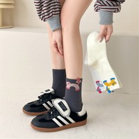 Chaussettes ras du cou pour femme à imprimé chat vibrant, couleur unie minimaliste, douces, extensibles, confortables, style streetwear décontracté