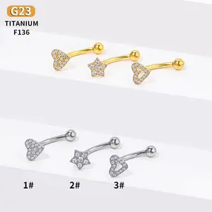 Gaby novo design ASTM F136 titânio sobrancelha piercing coração estrela sobrancelha anéis rosca interna sobrancelha piercing jóias