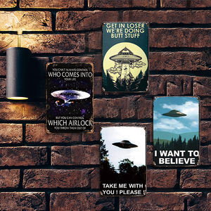 UFO Metal Wall Sign <strong>Vintage</strong> Sci Fi Art Decor Alien Abduction <strong>Poster</strong> for Home Living Room Bedroom Space Theme Decoration - Product Image 4