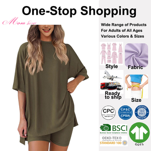 Ensemble deux pièces décontracté pour femmes, été, uni, chemises oversize, shorts, tenue de nuit, ourlet fendu, détente pour pyjama de maternité - Product Image 1
