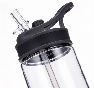 Botella de agua de plástico transparente con logotipo personalizado, tapa con pajita abatible, portátil, a prueba de fugas, para deportes y actividades al aire libre. - Product Image 2