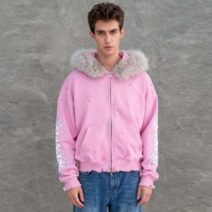 2025 Trending Streetwear Zip up Cropped Flared Sweatpants and Hoodie <strong>Tracksuit</strong> Sets Custom Printed Fur Collar Sweatsuit - Product Image 3