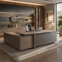 Bureau de direction en bois de luxe moderne en forme de L avec armoire de rangement latérale, taille personnalisable, résistant à l'eau, écologique, garantie 5 ans
