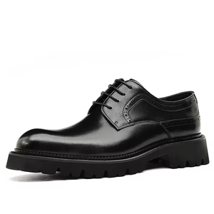 Chaussures en cuir à bout pointu pour hommes, en cuir véritable, chaussures de ville formelles, chaussures de mariage pour le marié, à semelle épaisse, rehaussantes, type Derby - Product Image 5