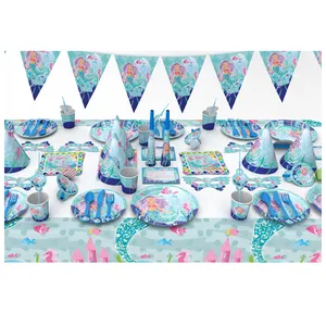 Wegwerp Servies Groothandel Mermaid Verjaardagslevering Party Servies Decoratie Set Voor Kinderen Verjaardag