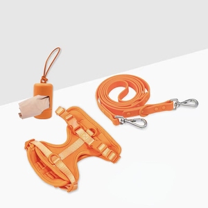 अनुकूलन योग्य ठोस रंग कुत्ता हार्नेस, पॉप बैग डिस्पेंसर 3-टुकड़ा सेट, समायोज्य, xs ~ xl सभी कुत्तों के लिए xl - Product Image 1