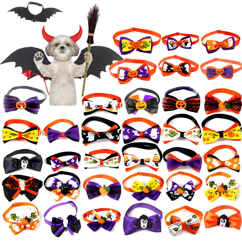 Venda imperdível de opções multicoloridas para gravata borboleta para animais de estimação Halloween, asas de morcego para animais de estimação, acessórios para animais de estimação feriados arco