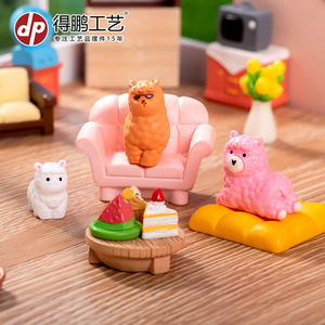 Figurine miniature d'alpaga en résine, décoration de voiture ou de bureau, accessoire décoratif - Product Image 1