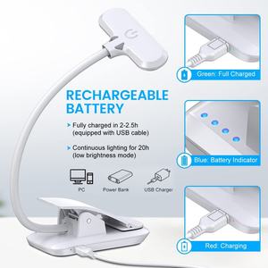 โคมไฟอ่านหนังสือแบบหนีบ LED พร้อมอุณหภูมิสีสามระดับสำหรับนักเรียน ชาร์จผ่าน USB - Product Image 2