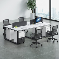 Station d'ordinateur modulaire simple et moderne Table de bureau pour quatre personnes Combinaison de chaises Meubles de bureau à domicile en MDF bambou