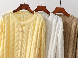 <span class=keywords><strong>Cardigan</strong></span> Lungo da <span class=keywords><strong>Donna</strong></span> in Lana Dobby Gialla Anti-Pilling con Collo a Girocollo, Vestibilità Ampia, Effetto Ringiovanente, Collezione Inizio Autunno - Foto Reale - Product Image 5