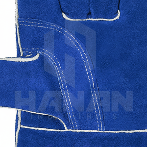 Venta caliente Color azul sólido grano de vaca cuero dividido resistente al calor antideslizante puño largo MIG guantes de soldadura guantes de seguridad - Product Image 1
