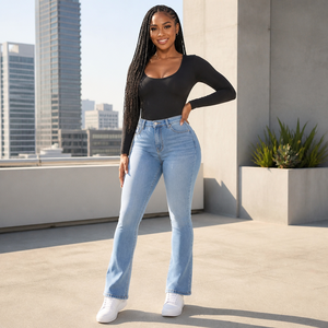Pantalones vaqueros ajustados de cintura alta para mujer, elásticos, de mezclilla, estilo lápiz, para verano y otoño, venta al por mayor, con etiqueta personalizada, OEM - Product Image 1