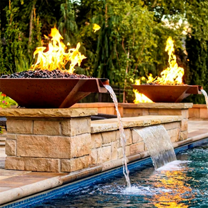 Corten Steel Natural Rusted Large Outdoor Gas <b>Fire</b> Pit Waterfalls Freestanding Design 15000-39999 BTU Heating Output Portable - Product Image 1