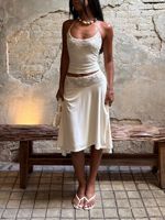 Ensemble 2 pièces pour femme, haut camisole à dentelle vintage française et jupe midi asymétrique, tenues élégantes d'été, personnalisables