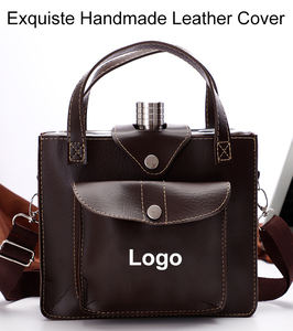 Taschino da viaggio Set di fiasconi da 8 once in acciaio inossidabile portabile whisky <span class=keywords><strong>Wine</strong></span> Pot laserabile in pelle marrone fiaschetta regalo - Product Image 4