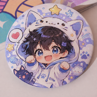 Badge en métal rond personnalisé imprimé avec des dessins animés et des anime, surface pailletée, pour les cadeaux de fête et les articles promotionnels