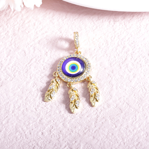 Colgantes de Pluma Dorada con Ojos Malvados Multicolor de Latón Esmaltado Bañado en Oro de 18K al por Mayor para Fabricación de Collares y Regalos - Product Image 3