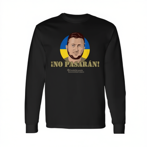 T-shirt a maniche lunghe con ritratto di Zelenskyy, design con bandiera ucraina, nera - Product Image 2