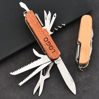 Ouvre-bouteille multifonction, multi-outils, couteau pliant en acier inoxydable, manche en bois, ouvre-bouteille, porte-clés d'extérieur