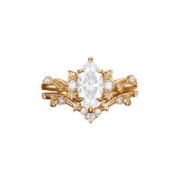 Ensemble de mariage 1ct Forêt Enchantée en argent sterling avec bague en moissanite taille marquise D VVS1, plaqué or 18 carats, bijoux empilables style Boho-Chic