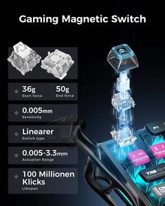 GravaStar Mercury V75 Pro Hall Effect Magnetic Switch Wired Gaming Keyboard 8000Hz Sample Rate, Dual Zone RGBKeyboard - Product Image 5