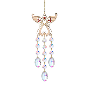 Acchiappasole Angelo con Cristallo, Bianco e Argento, Metallo e Cristallo, 38 cm, Ornamento a Campana a Vento da Appendere per Finestre, Giardino - Product Image 1