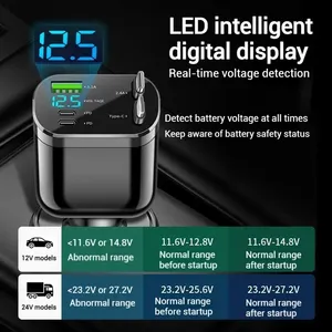 Chargeur de voiture à affichage numérique intelligent 5-en-1 et adaptateur USB rapide câble rétractable allume-cigare avec protection OTP OVP - Product Image 2