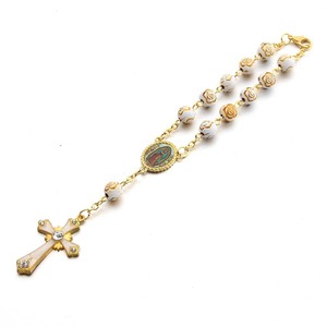 Catholic Rosary <b>Bracelet</b> Gold Silver Lace Glass Imitation Pearl Cross <b>Beaded</b> <b>Charm</b> <b>Bracelets</b> for Women - Product Image 2