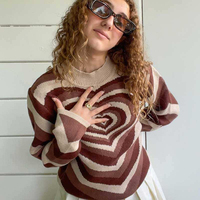 Pull-over esthétique à col roulé pour femme, motif cœur rayé, style Y2K, manches longues, tricot court, style Harajuku années 90