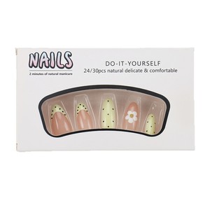 <span class=keywords><strong>Uñas</strong></span> Postizas Acrílicas Hechas a Mano con Diseño Floral, Pequeños Puntos Negros y Detalles en Amarillo Crema, <span class=keywords><strong>Uñas</strong></span> Falsas Frescas y Juveniles - Product Image 5