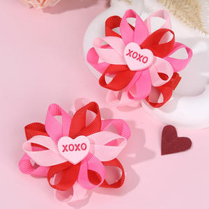 Pasadores de Pelo Hechos a Mano en China <span class=keywords><strong>con</strong></span> Cinta y Flores Dulces, Regalo de San Valentín, Accesorios para el Cabello, Pasadores de Pelo <span class=keywords><strong>con</strong></span> Amor XOXO para Niños - Product Image 1