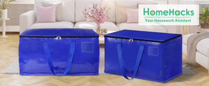 Sacs de déménagement HomeHacks, robustes, avec fermetures éclair et poignées résistantes, pliables, capacité de rangement de 93 L, lot de 2, bleu - Product Image 5