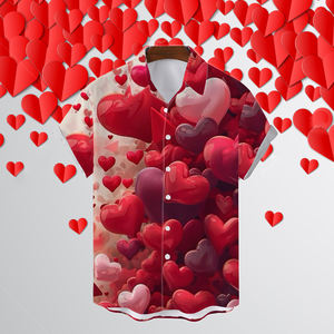 Camiseta de Manga Corta con Botones y Estampado de Transferencia Térmica con Diseño de Corazón 3D Te Amo de MARKAKRALI para Hombre, Secado Rápido, Romántica para el Día de San Valentín - Product Image 5