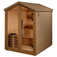 Sauna Hemlock Modern Outdoor Harga Terjangkau untuk 4-6 Orang dengan Atap Runcing untuk Taman, Panel Kontrol Pemanas Kayu/Listrik