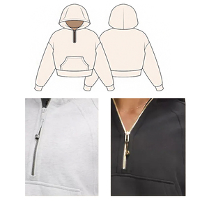<span class=keywords><strong>Felpa</strong></span> con cappuccio oversize da donna personalizzata all'ingrosso in pile di cotone vintage con <span class=keywords><strong>bordo</strong></span> grezzo e mezza zip, modello corto, neutra - Product Image 3