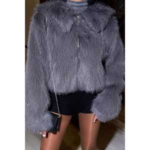 Manteaux en fausse fourrure anthracite pour femmes, élégants vêtements d'extérieur en fausse fourrure - Product Image 5