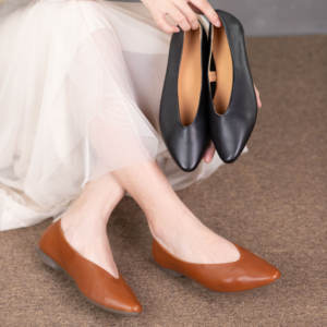 Chaussures plates à bout <span class=keywords><strong>pointu</strong></span> en cuir véritable souple de style personnalisé pour femmes, chaussures à enfiler, chaussures plates bateau pour femmes, mocassins - Product Image 2