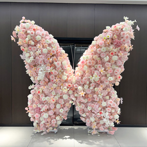 Arco Floreale Rosa con <span class=keywords><strong>Farfalle</strong></span> e Luna, Decorazione per Matrimoni, Sfondo Romantico per Proposte, Fiori di Seta Fatti a Mano - Product Image 1