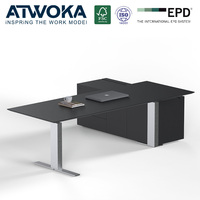 Bureau de direction noir ATWOKA avec armoire de rangement latérale, combinaison de bureau de direction moderne