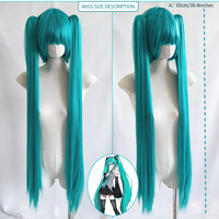 Perruque complète universelle Hatsune Anime Cosplay, 40 pouces, bleue, réglable, lisse et ondulée, double queue de cheval, vente en gros pour Halloween